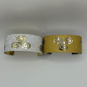 Wide Band Gold or Silver Swirl Cuff Bracelets
